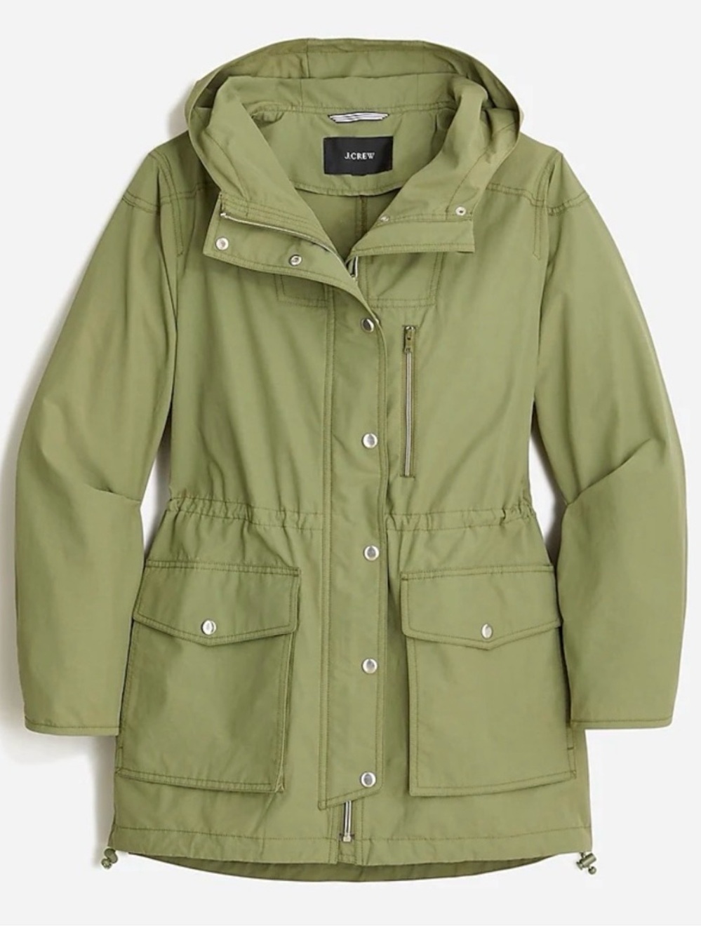 J. Crew Relaxed Light Olive Utility Anorak Jacket with Hood Size Large Like New